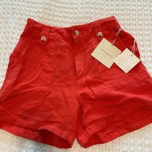 Cynthia Rowley Orange High Waist Shorts sz 4 Linen blend NWT